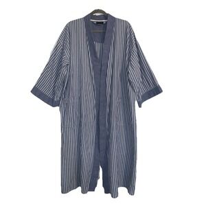 VTG Christian Dior Monsieur Robe One Size Striped Blue White 100% Cotton Pockets